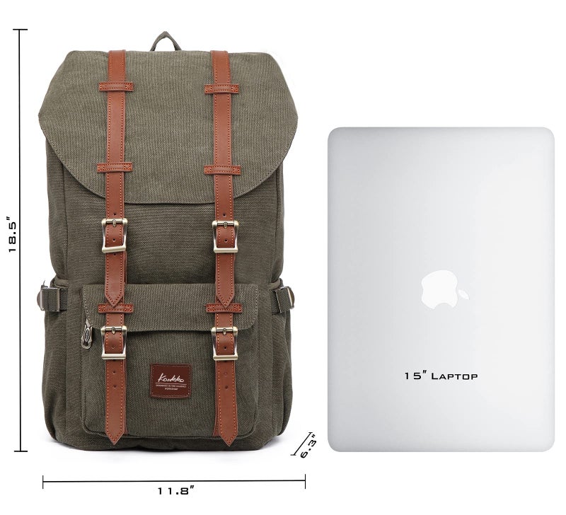 KAUKKO Travel Laptop Backpack Outdoor Rucksack Causal backpack Fits 15.6"(Canvas Green) - Image 4